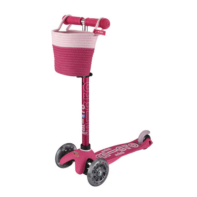Canasto Micro para scooter en color rosado, accesorio práctico para llevar objetos