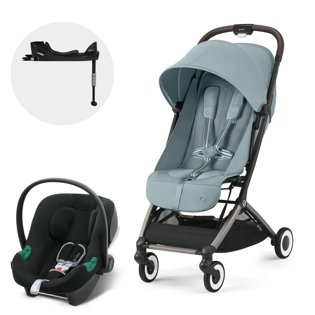 Cybex Travel System Coche ORFEO TPE Stormy Blue con Silla Nido Aton B2