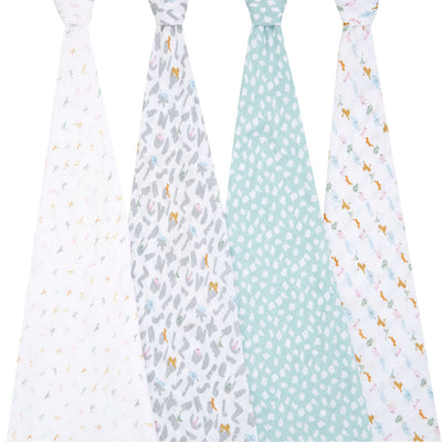 Aden and Anais Mantas 4 Pk Swaddle Clásica - Alphabet Animals