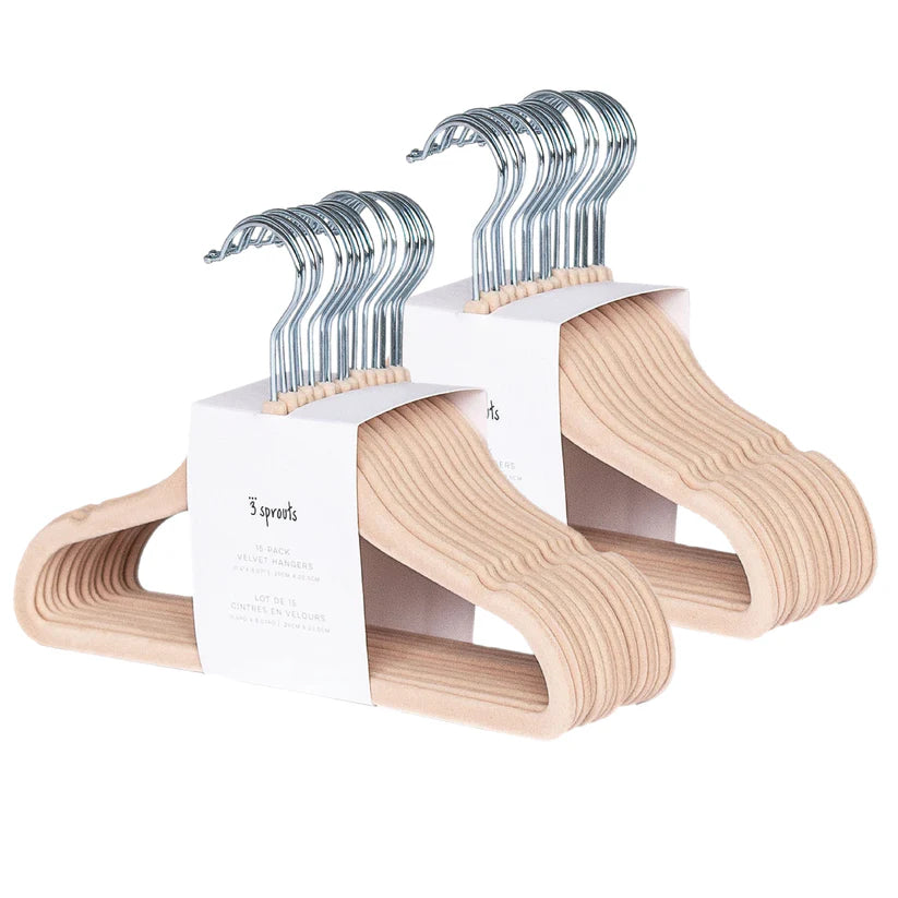 3 Sprouts Set Colgadores de Ropa Infantil Terciopelo - Avellana