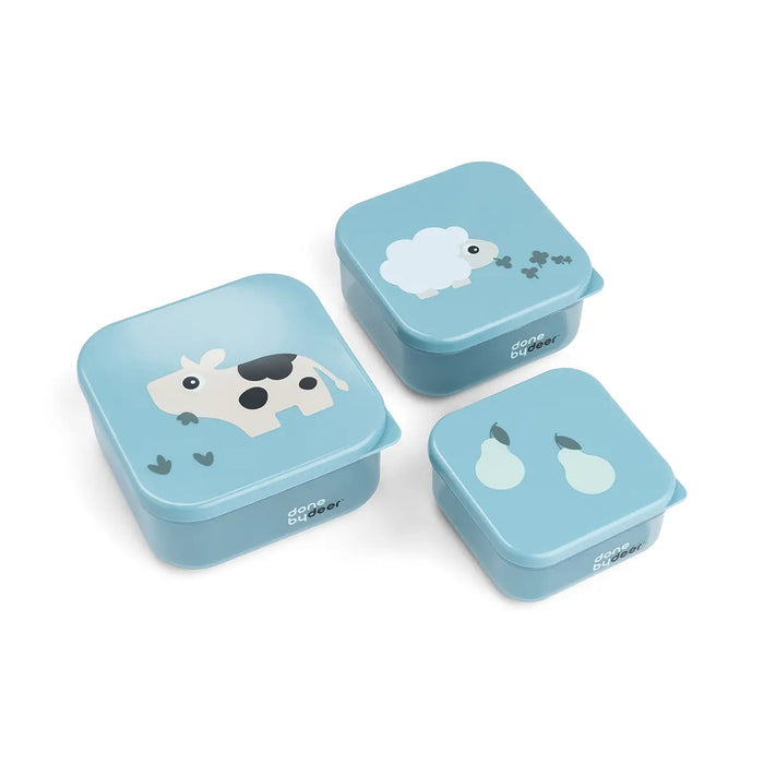 Done by Deer Set 3 cajas para snack - tiny farm azul