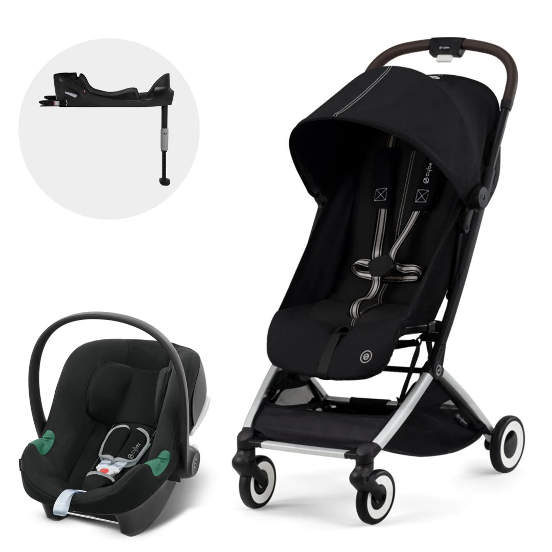 Cybex Travel System Coche ORFEO Moon Black con Silla Nido Aton B2 (PRE-VENTA)