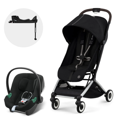 Cybex Travel System Coche ORFEO Moon Black con Silla Nido Aton B2