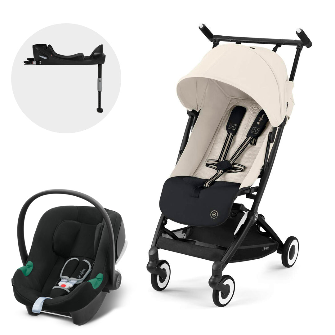 Cybex Travel System Coche LIBELLE BLK Canvas White con Silla Nido Aton B2