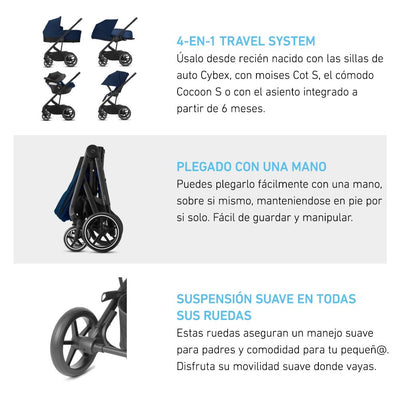 Cybex Travel System Coche Balios S Lux 3.0 azul con Silla Nido Aton S2