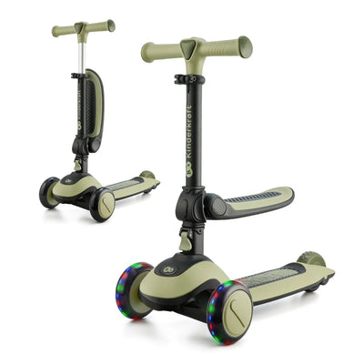Kinderkraft Scooter 2 en 1 HALLEY en color verde, convertible de scooter a bicicleta de balance.