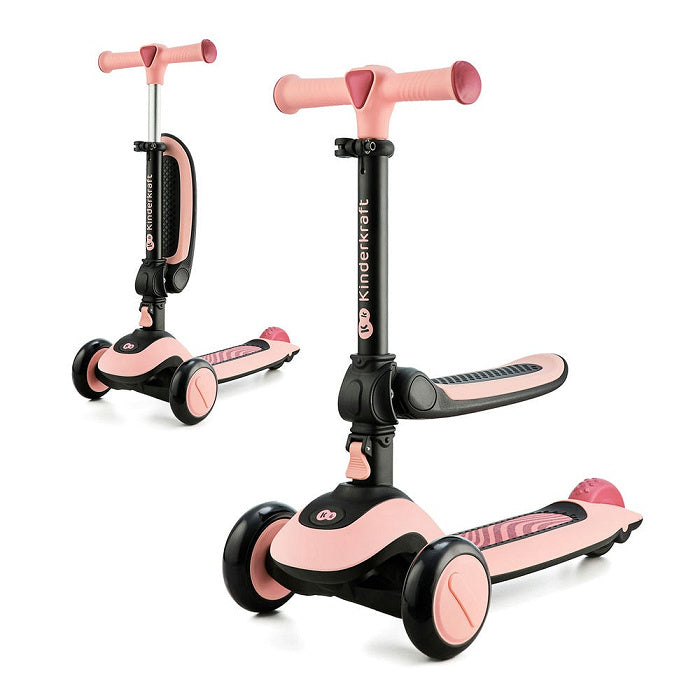 Scooter y bicicleta de balance Kinderkraft HALLEY 2 en 1 rosa, ajustable para niños.