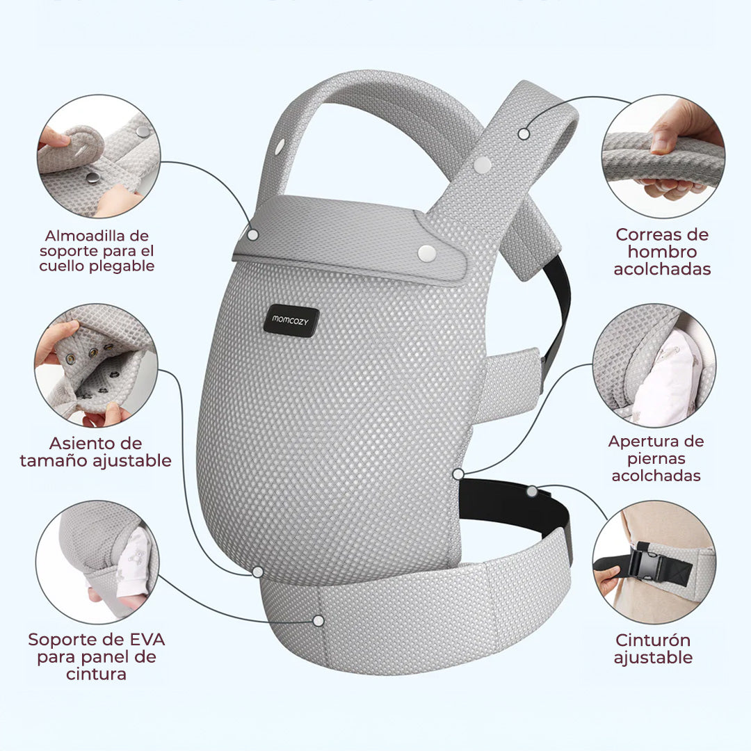 Momcozy Portabebé Ergonómico, cómodo y ligero 3 en 1 - Malla Gris