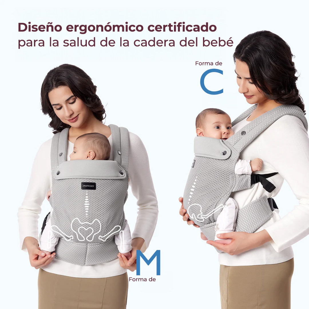 Momcozy Portabebé Ergonómico, cómodo y ligero 3 en 1 - Malla Gris