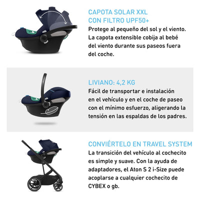 Cybex Travel System Coche EEZY S TWIST+ 2 BLK Grey con Silla Nido Aton G