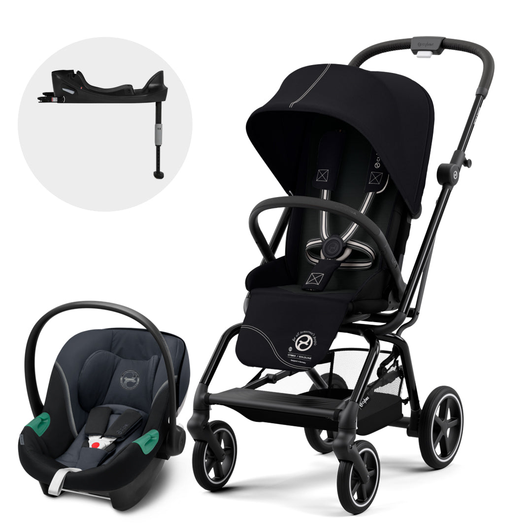 Cybex Travel System Coche Eezy S Twist+ v2 BLK Moon Black con Silla Nido Aton S2