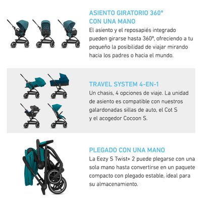 Cybex Travel System Coche EEZY S TWIST+ 2 BLK Moon Black con Silla Nido Aton G