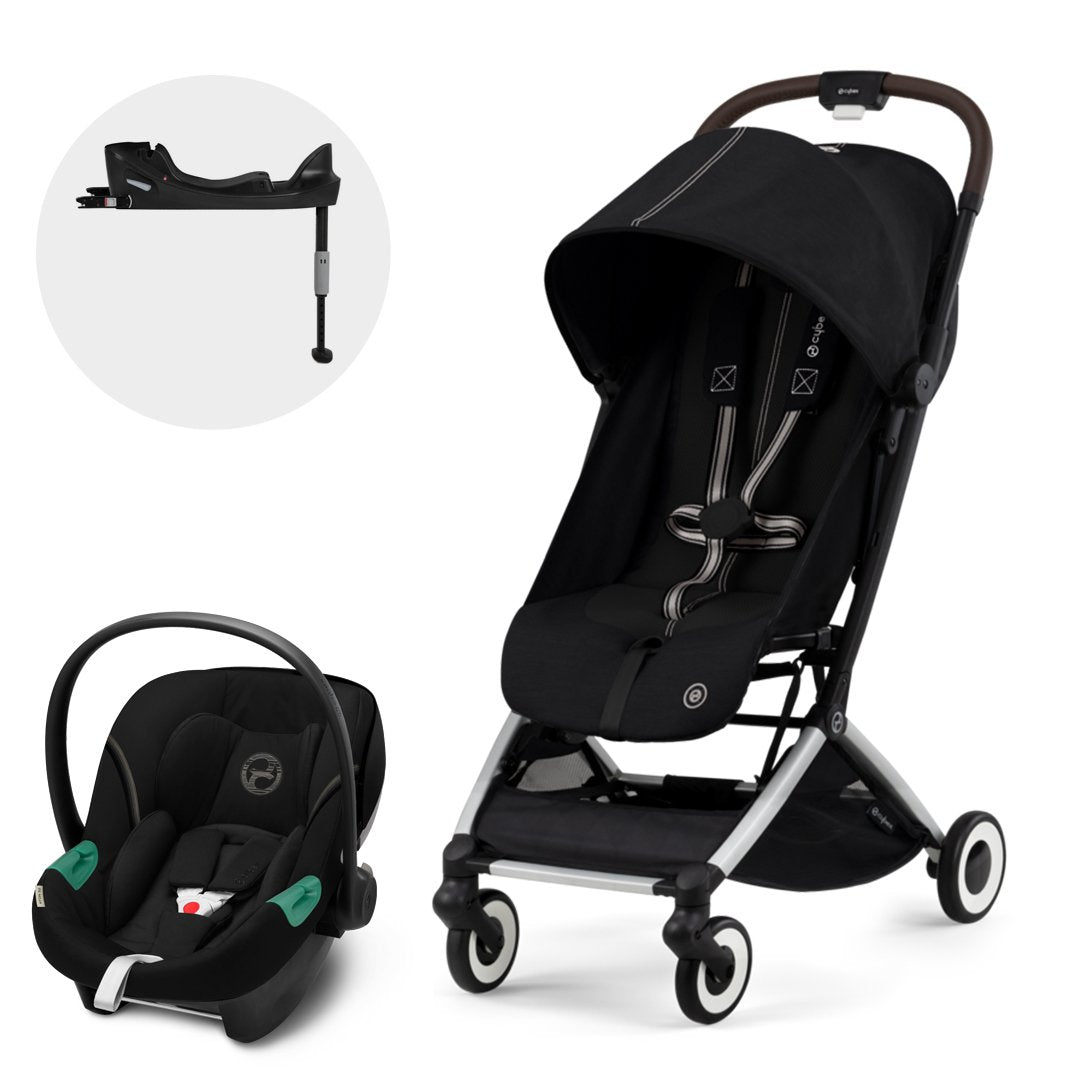 Cybex Travel System Coche ORFEO Moon Black con Silla Nido Aton S2