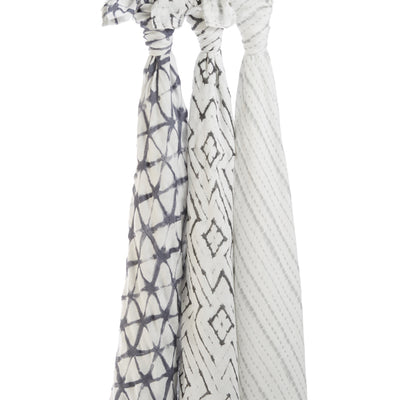 Aden and Anais Mantas 3 Pk Swaddle Bamboo - Pebble Shibori