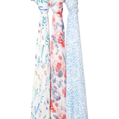Set 3 Mantas de Muselina Suave Swaddle Watercolor Garden Aden and Anais Blanca y Augusto