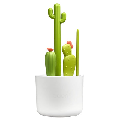 Boon Cacti Kit de Cepillos de Limpieza y Recipiente Verde, ideal para limpiar mamaderas y accesorios de lactancia.