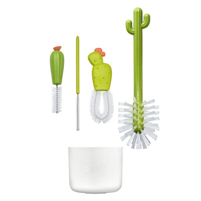 Boon Cacti Kit de Cepillos de Limpieza y Recipiente Verde, mostrando el diseño innovador y funcional.