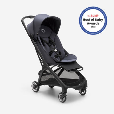 Bugaboo Butterfly azul o sormy blue con reposapies y capota. Arnes de 5 puntas