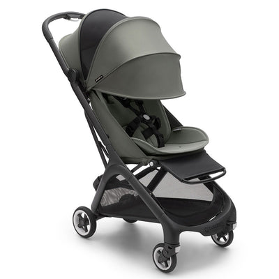 Coche Bugaboo Butterfly verde con capota abierta y reposapies