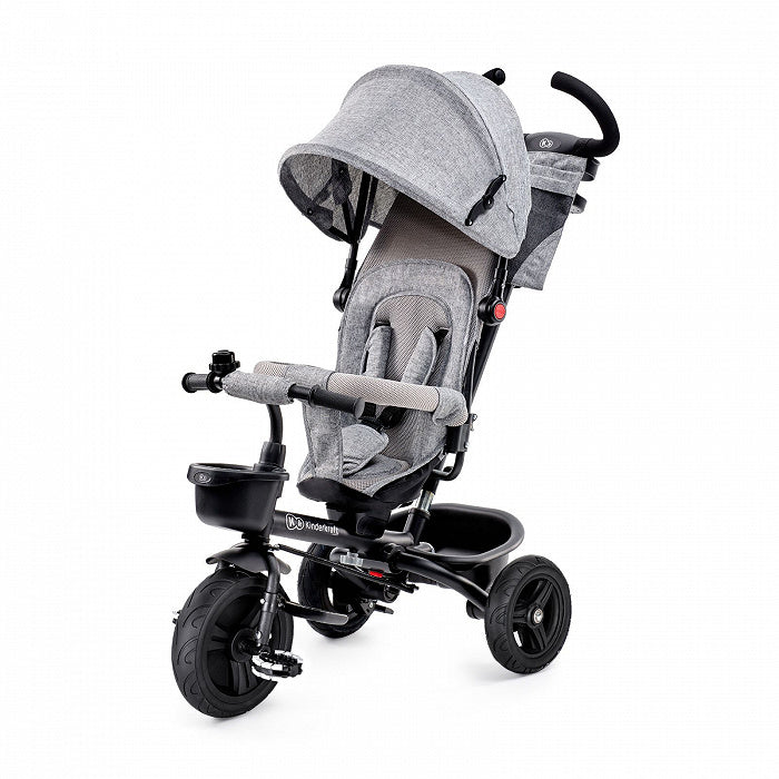 Kinderkraft Triciclo 3 en 1 AVEO en color gris, diseño convertible para varias etapas de crecimiento.