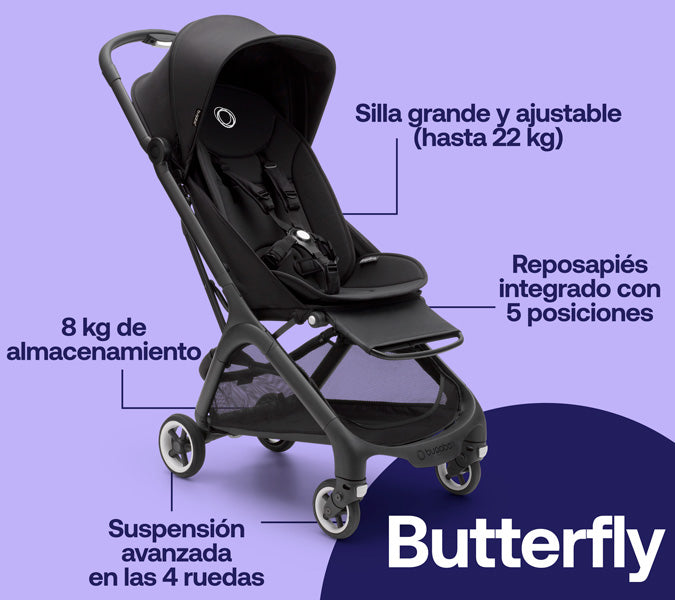 Coche Bugaboo Butterfly - Negro - Blanca y Augusto