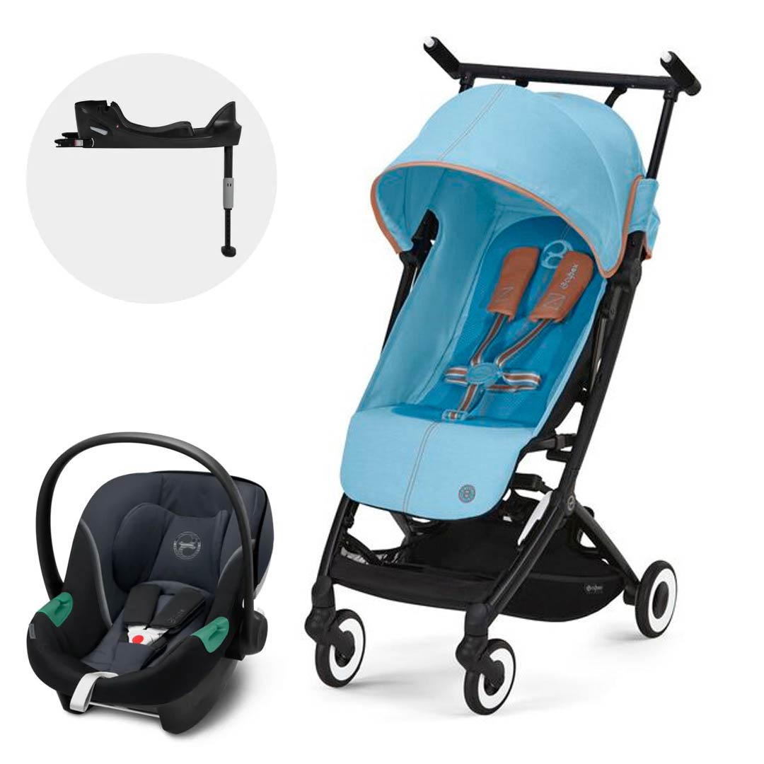 Cybex Travel System Coche LIBELLE BLK Beach Blue con Silla Nido Aton S2